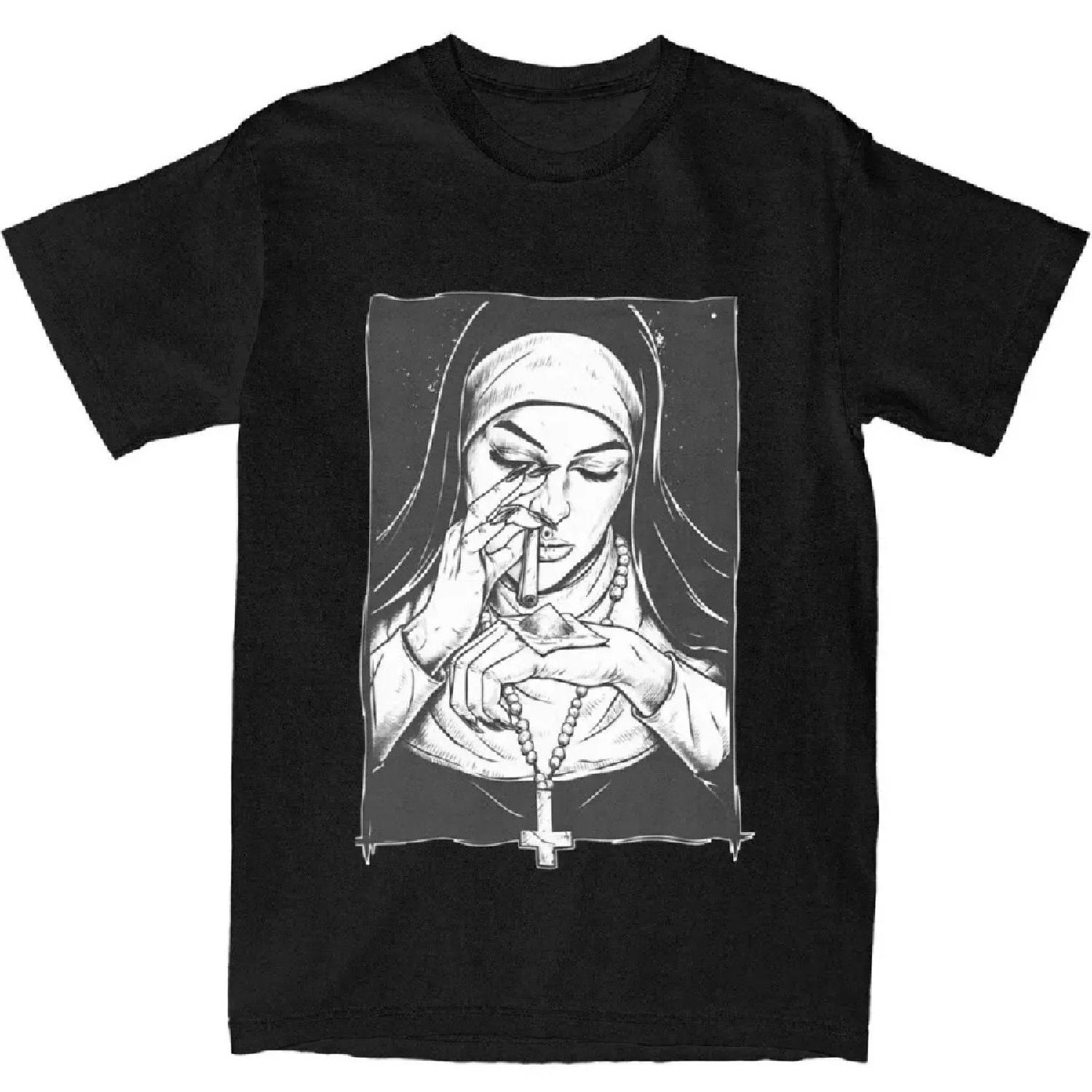 

Haikyuu T Shirt Satanic Nun Tattoos Unholy 100% Cotton T-Shirts Goth Tee Shirt for Men Summer Aesthetic Loose Short Sleeve Tees XXXXXL чорний