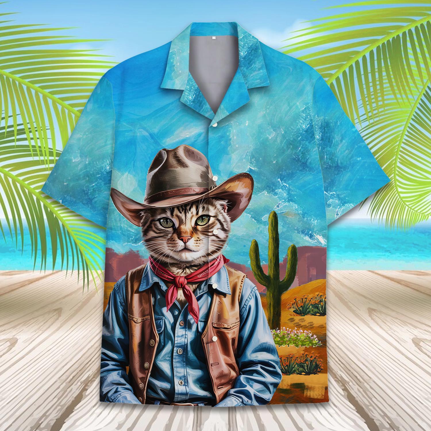 

Men s Hawaii Shirt 3D Printing Short Sleeve Western Cowboys Cat Casual for Men Shirts Clothes Harajuku Unisex Floral S