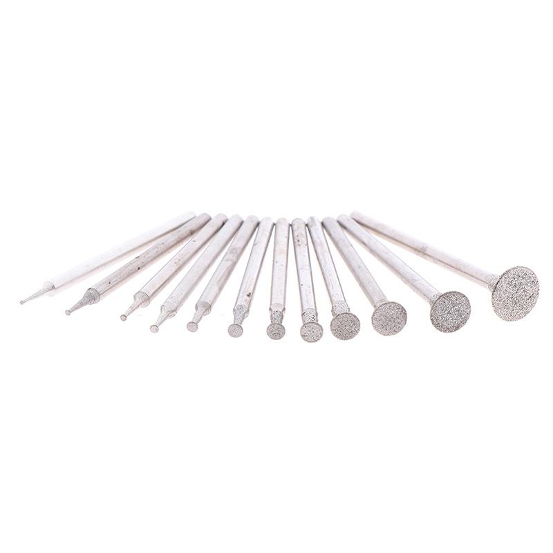 12Pcs 2.3 Shank Diamond Grinding Burr Needle Point Engraving Carving Polishing Glass Jade Stone Drill Bit Rotary Tool Set.