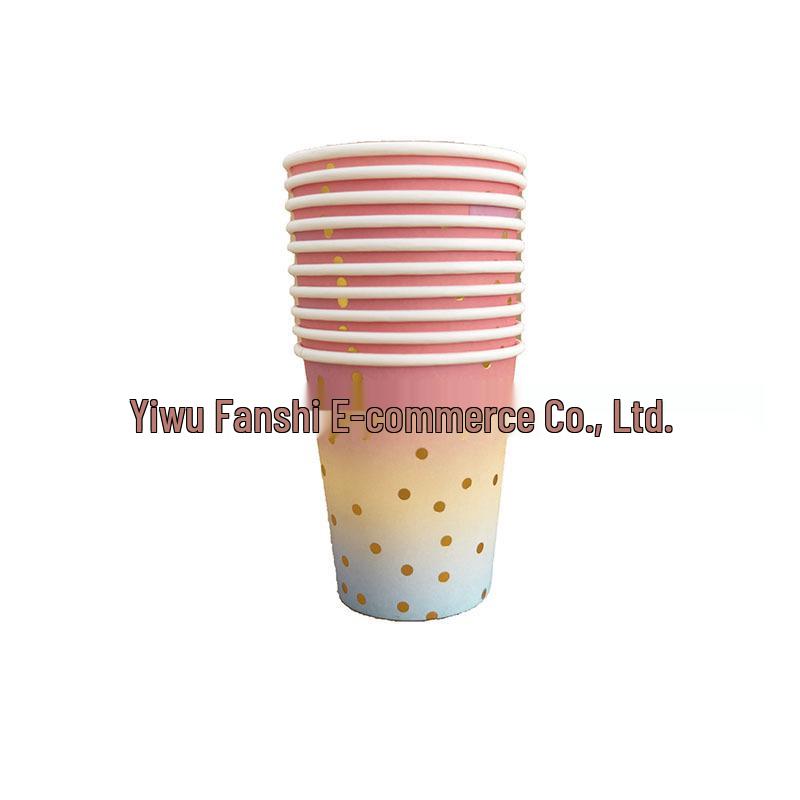 Gradient Rainbow Polka Dot Party Tableware Set: Paper Plates & Cups for Kids' Birthdays