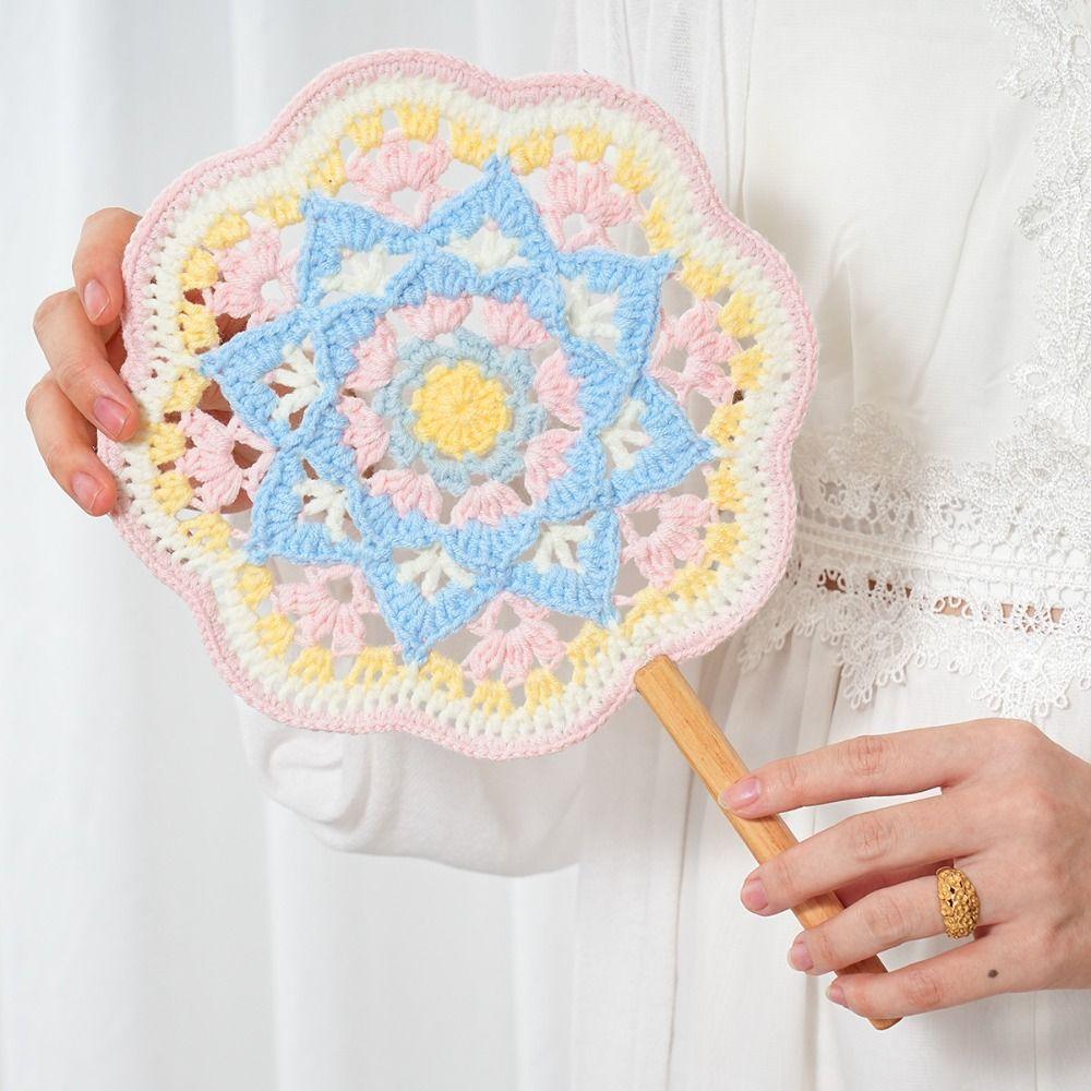 Handmade Crocheted Antique Style Fan Yarn Decorative Craft Fan Home Decor Weaving Fun  Gift