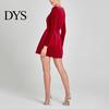 Long Sleeve Mini Dress Women Square Collar Beaded Flower Decor Formal Short High Waist Above Knee Length