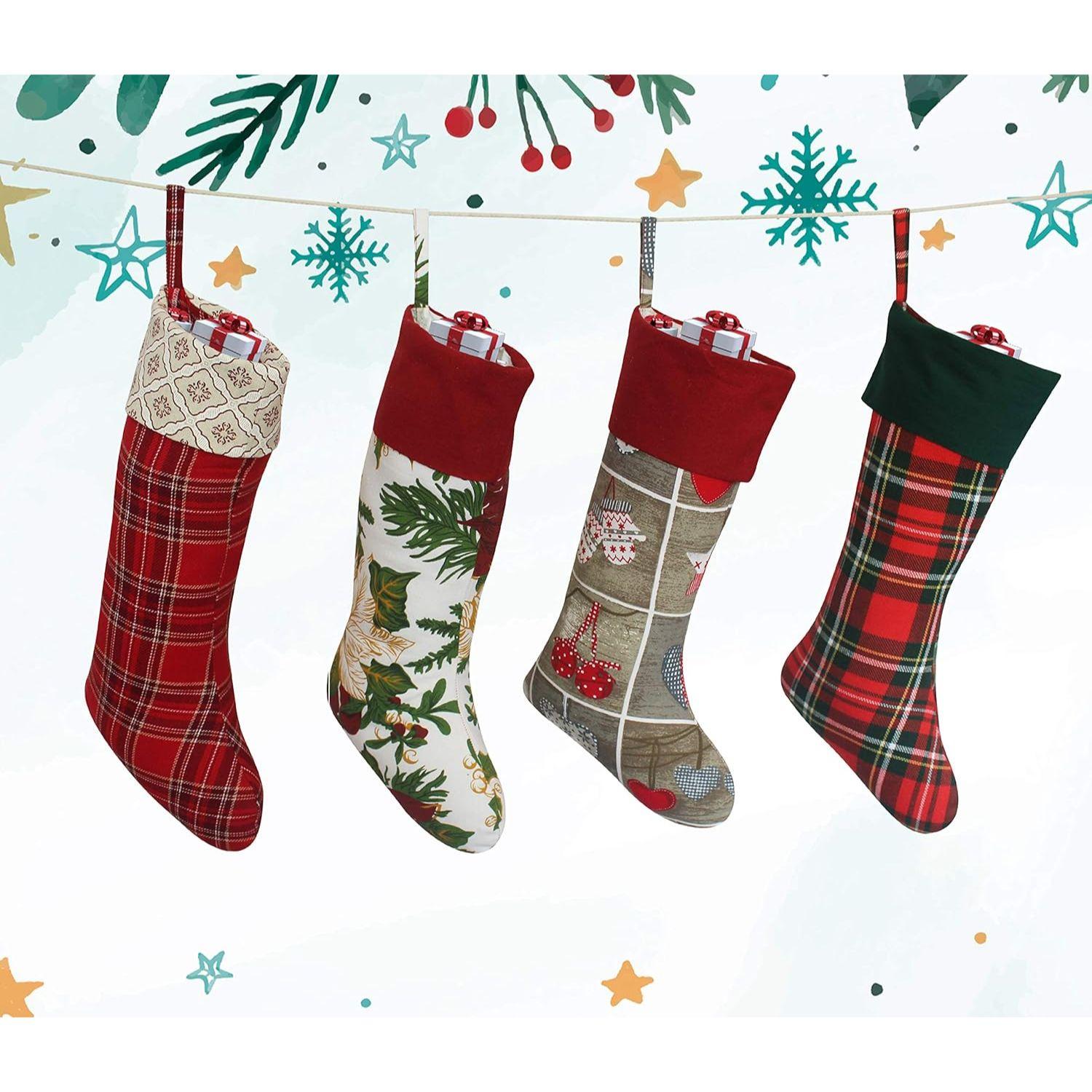 

Cotton Designer Christmas Stockings -Pack of 4 pcs