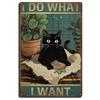 DORA Tin Sign Black Cat Decor Metal Tin Sign Bathroom Garden Home Decor Restroom Bedroom Cafe Decor Vintage Tuxedo Cat Metal