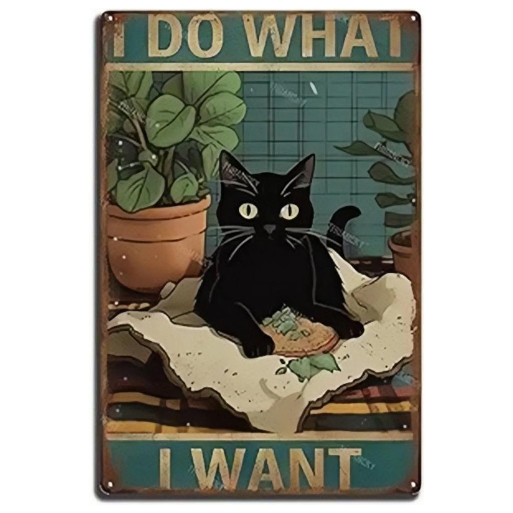 DORA Tin Sign Black Cat Decor Metal Tin Sign Bathroom Garden Home Decor Restroom Bedroom Cafe Decor Vintage Tuxedo Cat Metal