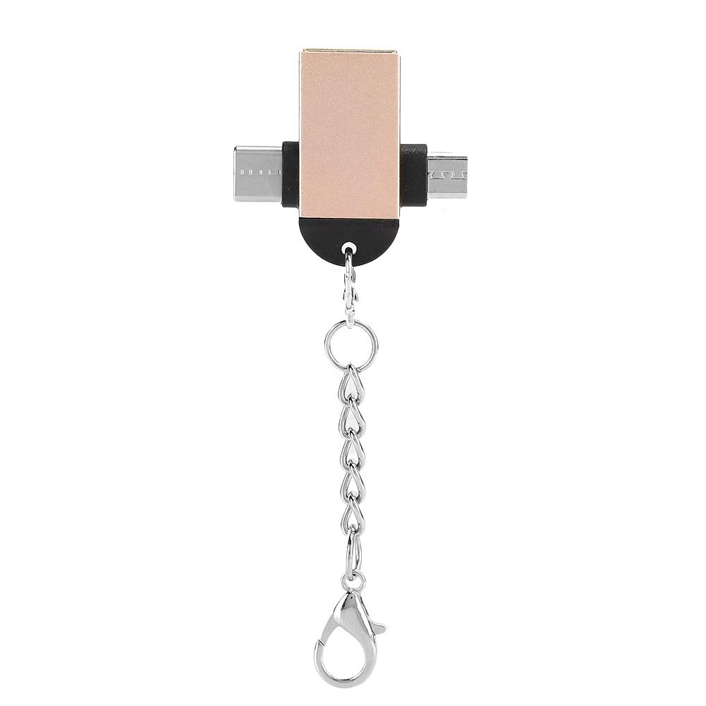 2PCS Aluminium Alloy Shell 2 In 1 OTG Converter USB 3.0 to Micro USB Type C Adapter with Chain for