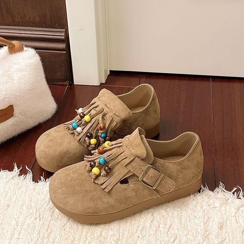 Flat-bottomed casual fringed beaded Birkenstocks women's 2025 spring and summer new comfortable and versatile popular women's single shoes