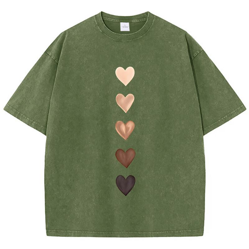 Love Heart Graffiti Printed Washed TShirt Womens Cotton Tops Comfortable Distressed ONeck Streetwear Summer Womans Clothes S