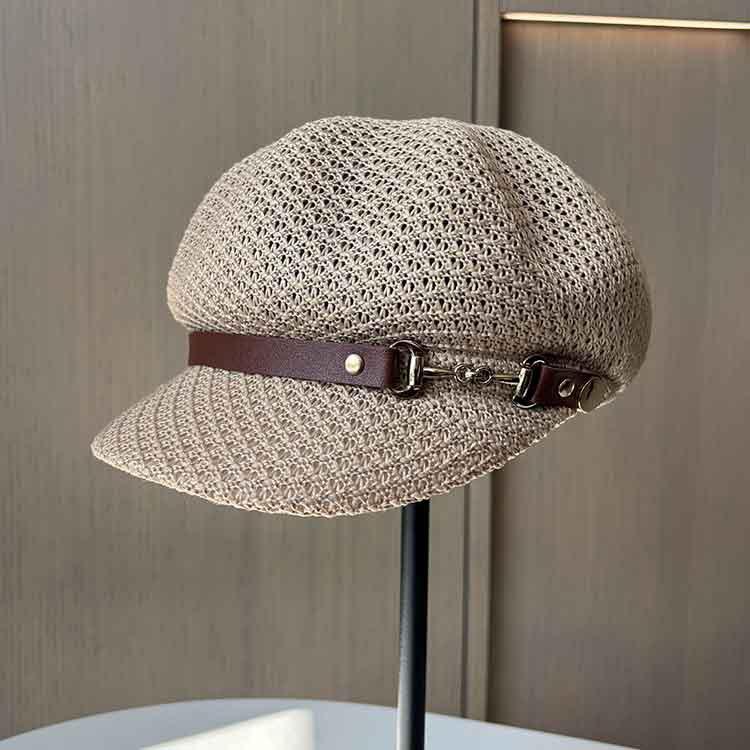 

Весенне-летняя ажурная дышащая восьмиугольная кепка с пряжкой на ремне, женская плетеная соломенная шляпа с повседневным козырьком M（56-58cm） хаки