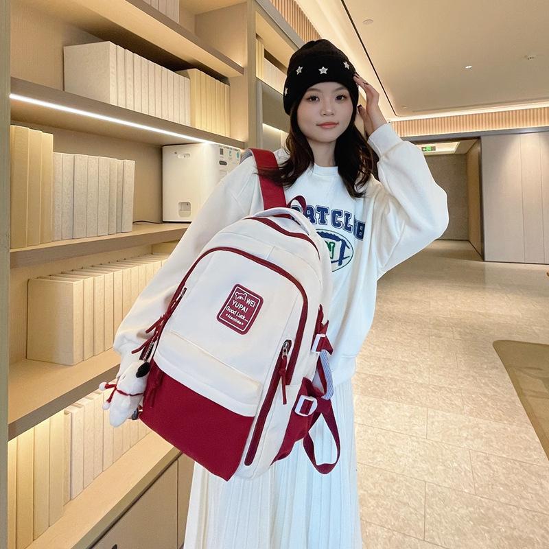 Japanese students schoolbag women's tooling style Korean version junior high large-capacity contrasting color backpack high school travel backpack men