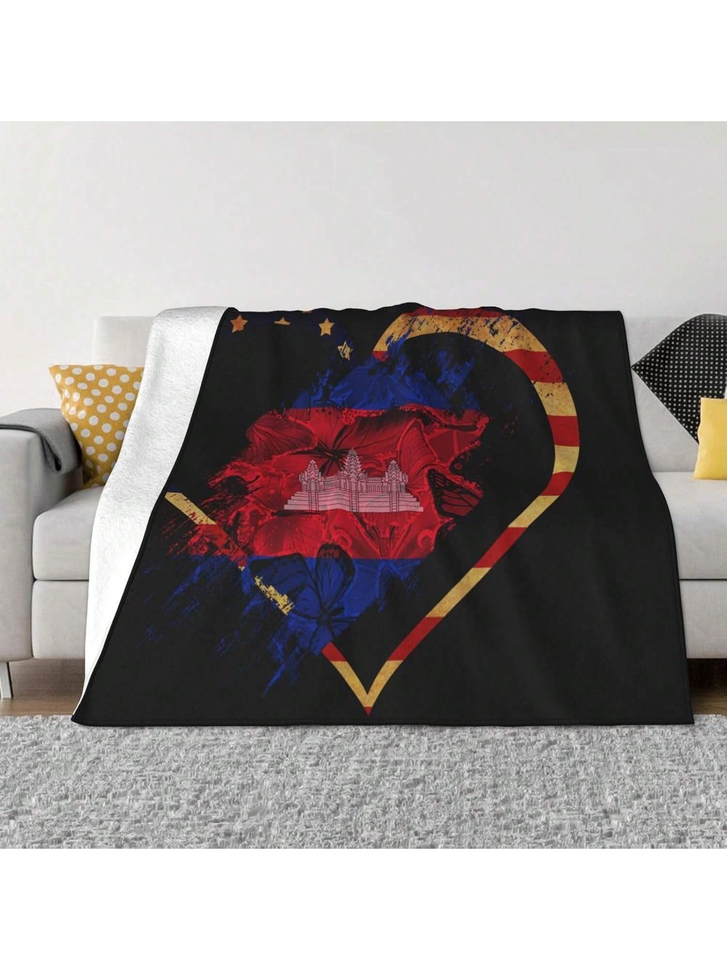 

Flag And Cambodia Cambodian Flag Throw Blanket Fleece Blanket Bedroom Decor Ultra-Soft Flannel Aesthetic Decorations For Bed Couch Sofa Home Travel 75X95CM серый