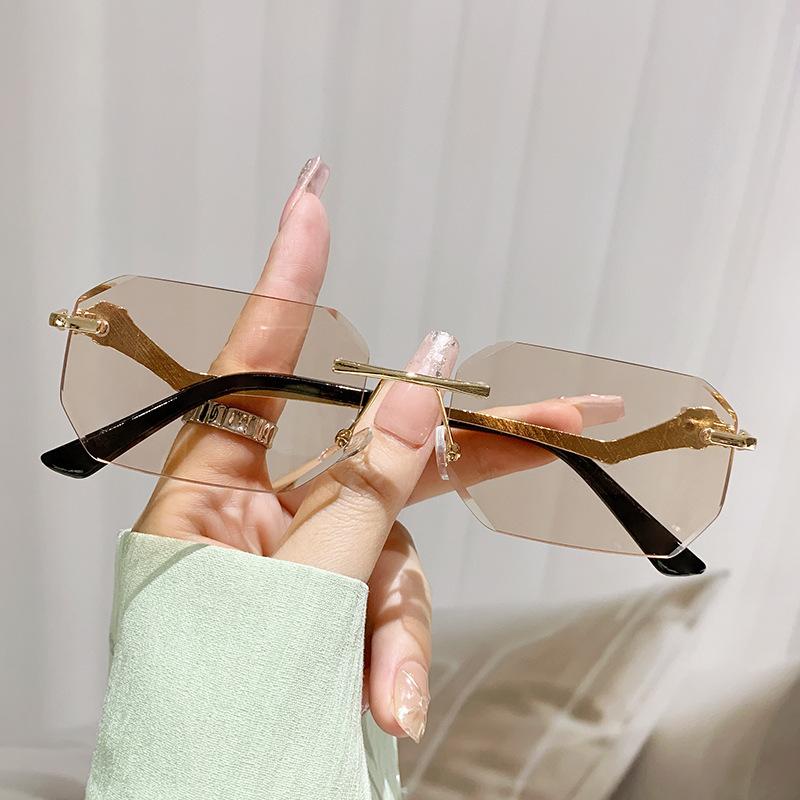 Punk Rimless Vintage Square Sunglasses Women For Men Luxury Brand Designer Sun Glasses Popular Outdoor Metal Leopard Shade Uv400