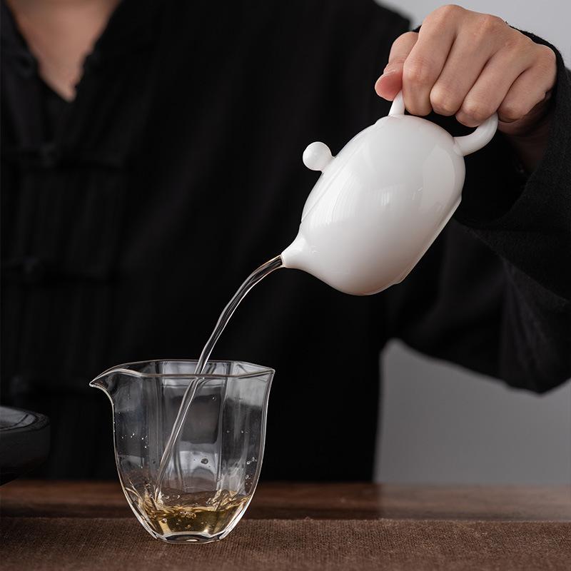 Suet jade white porcelain teapot ceramic household kung fu tea set bubble teapot ceramic handmade pot Xishi pot