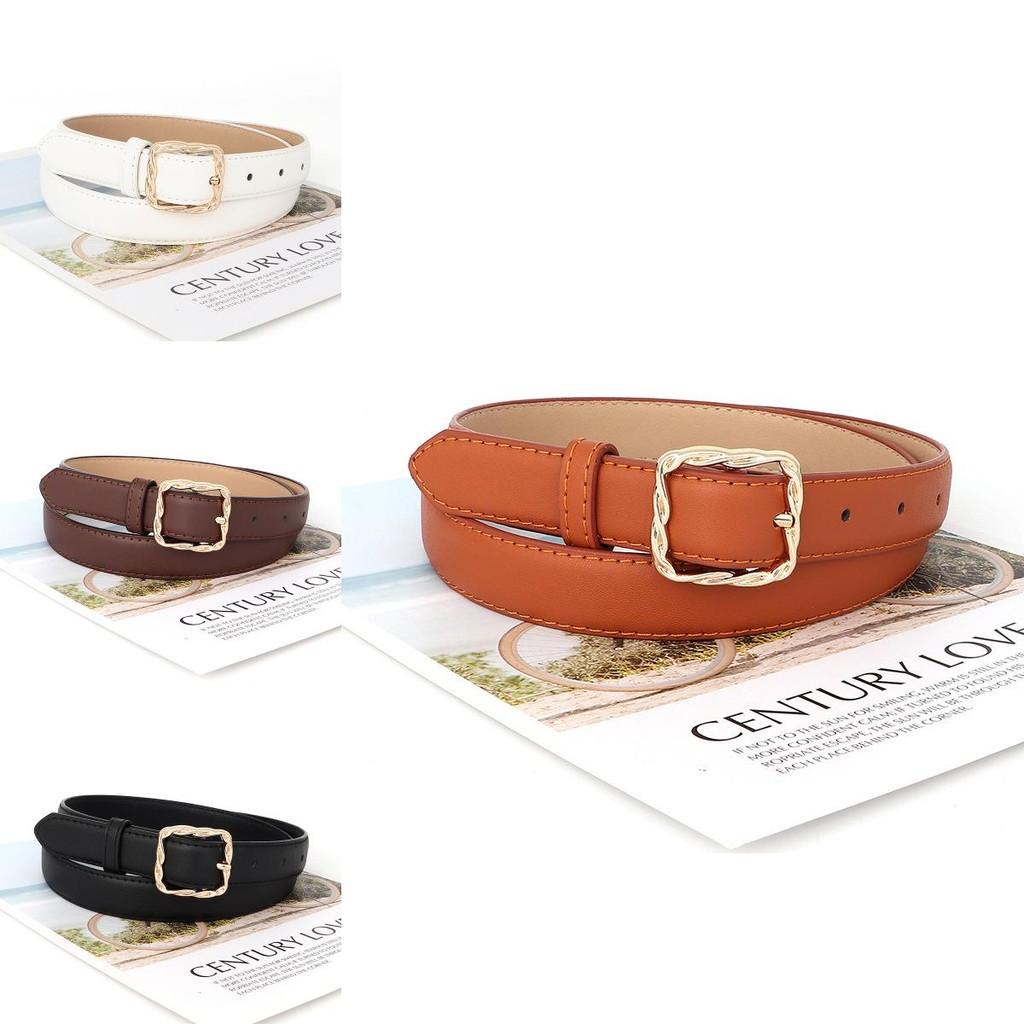Simple Solid Color Women Belt With Twists Square Button Fashionable Versatile