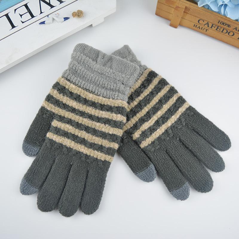 Nouveaux gants thermiques d'hiver pour hommes, tricotés à rayures, tendance, tactiles, pour l'extérieur, le cyclisme, en laine
