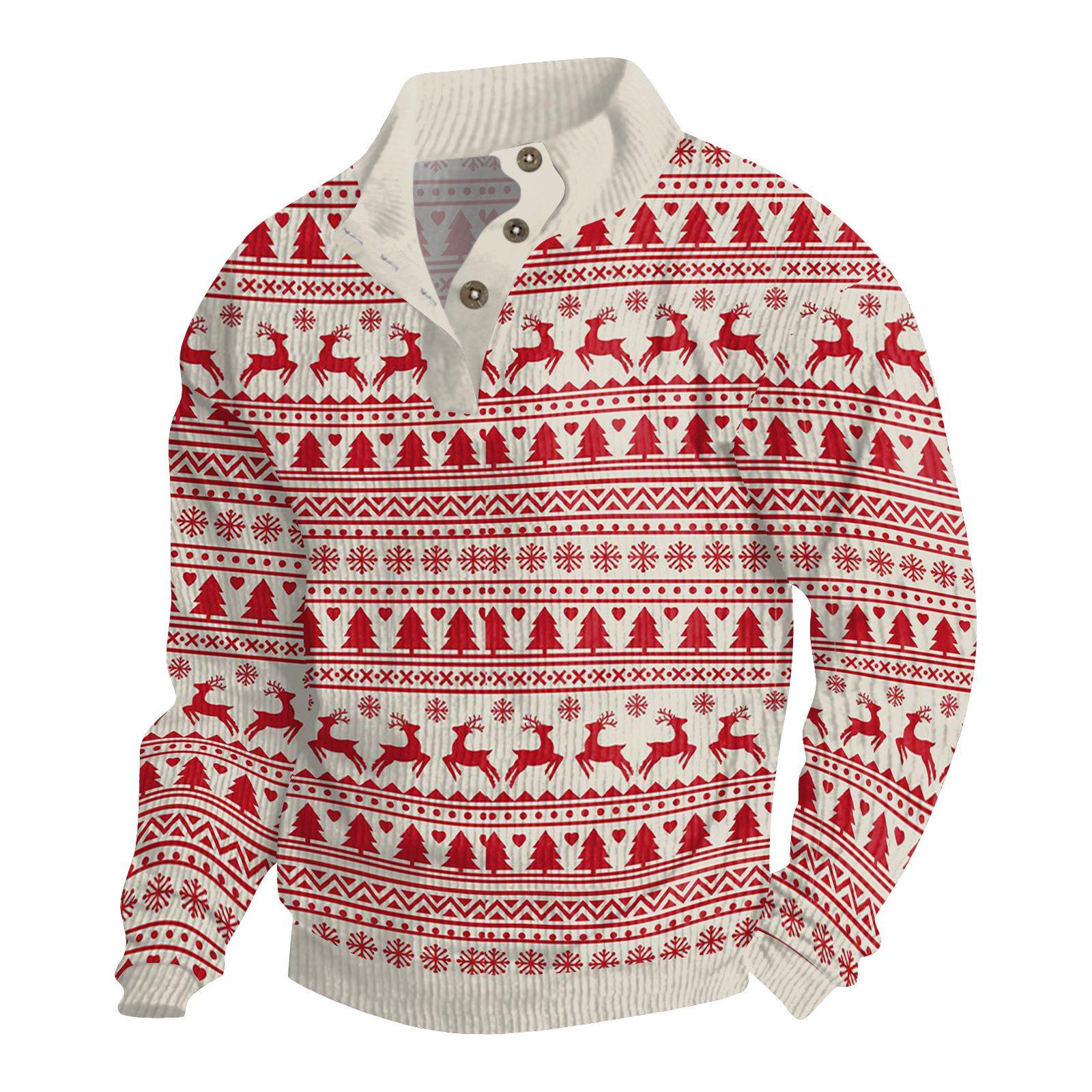 

Мужская рождественская хлопковая рубашка-пуловер с длинным рукавом для активного отдыха, винтажная вельветовая рубашка с воротником-стойкой и пуговицами, повседневная толстовка с рождественским принтом M