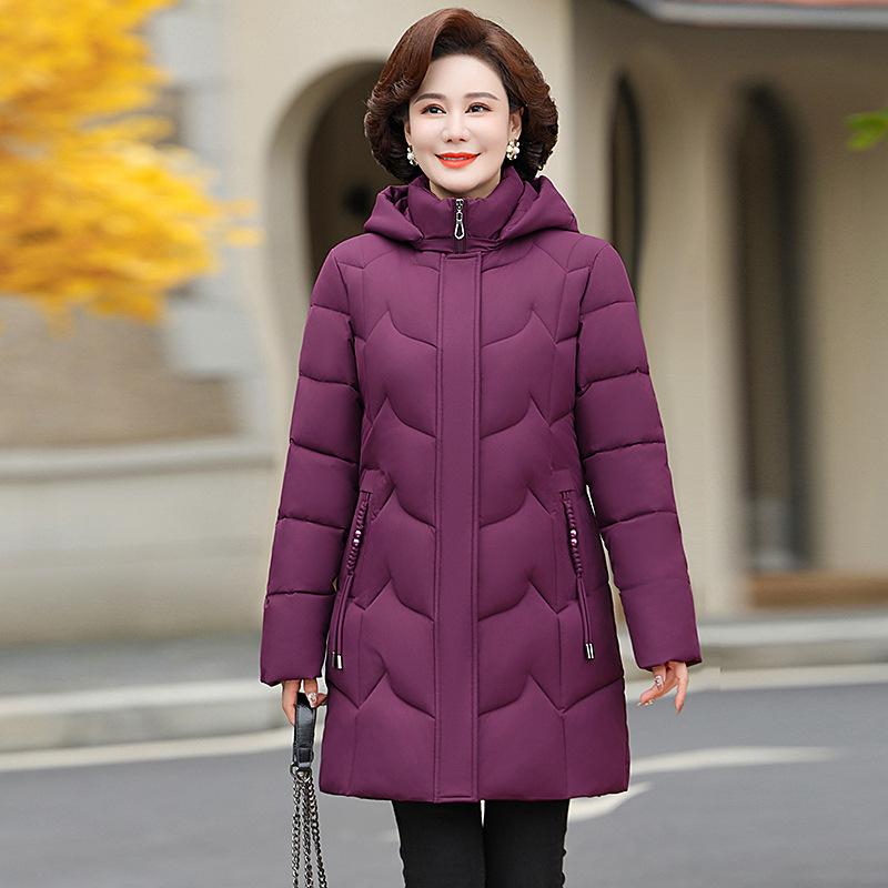 

Хлопковая куртка средней длины Женская Зимняя Для матери среднего возраста Простая Свободная Толстая Теплая Модная Простая Приталенная куртка 6XL фиолетовый