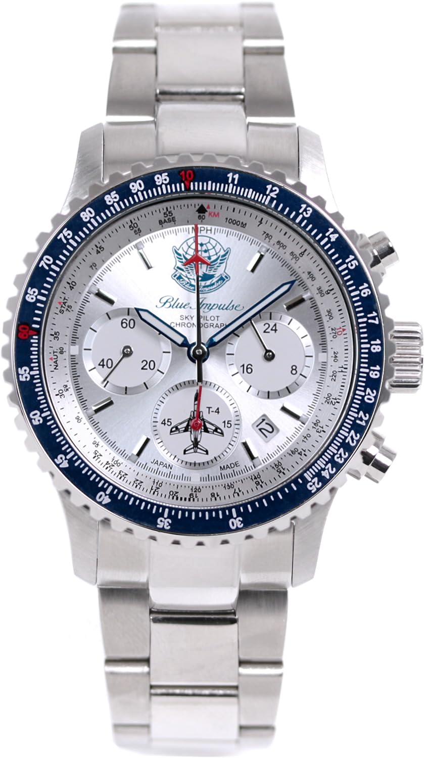 

Blue Impulse Men s Sky Pilot Chronograph Watch, Made in Japan, Official Emblem Product, Silver
