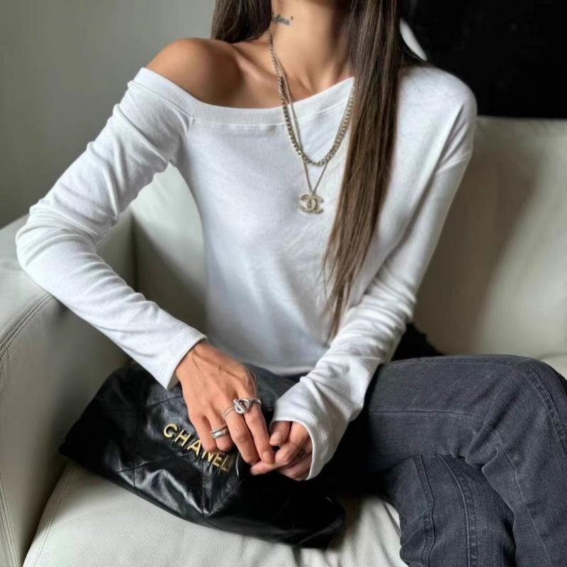 Women s Korean Style One-Shoulder Long Sleeve Top - Autumn 2024 Collection One Size белый