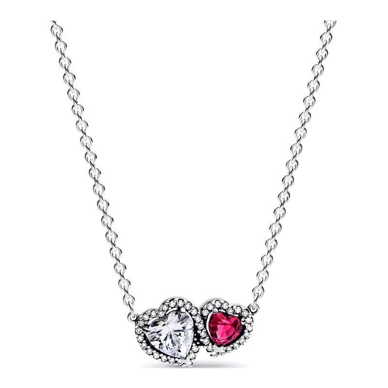 Pandora Heart-to-heart shape pendant 925 silver glass synthetic cubic zirconia necklace women s silver 393632C01