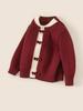 Two-Tone Girls' Bow Sweater - Christmas Red Knitwear for Kids