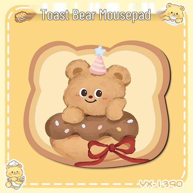 

Cute Bear Toast Mouse Pad - Small, Irregular Cartoon for Portable Office Desk