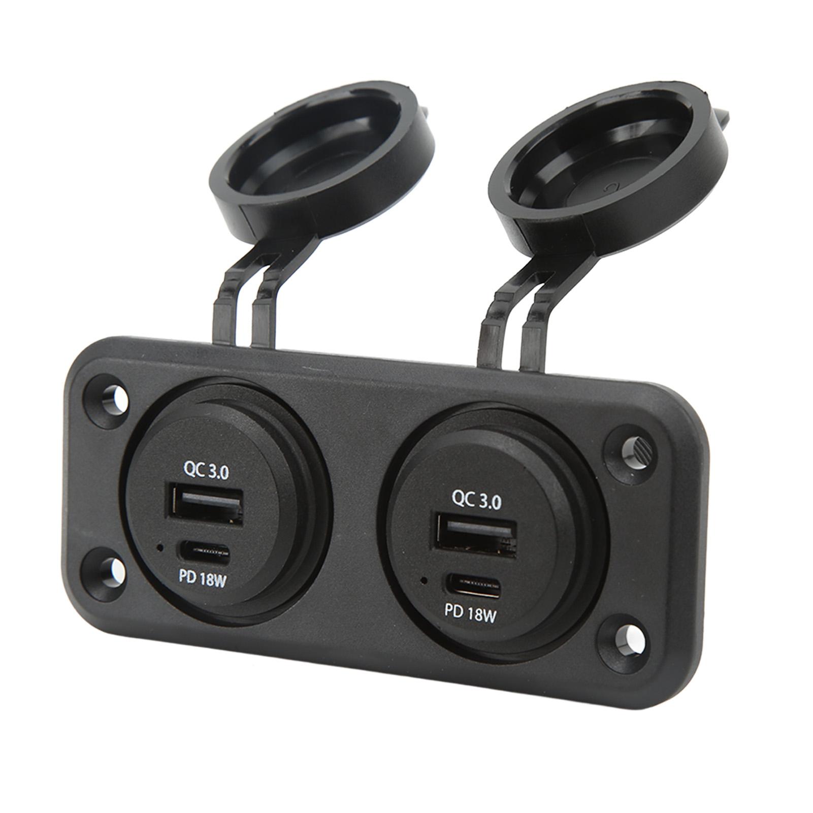 

Dual Port Car Charger 2 Way DC 10‑30V USB TYPE C Power Outlet Socket with Mounting Panel Charging Adapter for RVs Boats
