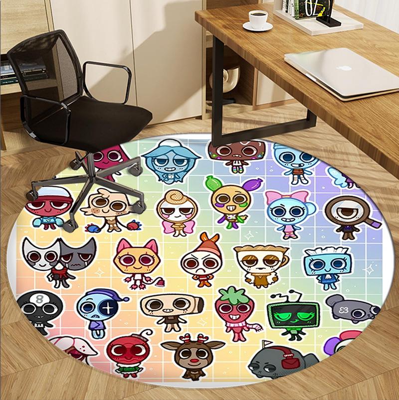 Sprunki Game Pattern Round Rug, Indoor/Outdoor Mat, for Picnic, Gameroom, Bedroom, Office, Living Room, Home Decor Carpet, Birthday Gift