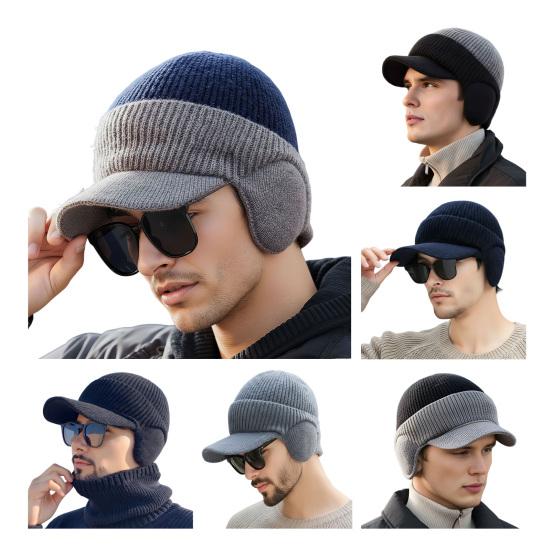 Strickmütze mit Ohrenklappen Einfarbig Stretch-Passform Warm Atmungsaktiv Strickstoff