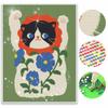 5D Full Drill Round Diamond Painting Kit Lucky Cat with Flowers Living Room Decoration Craft Wall Art