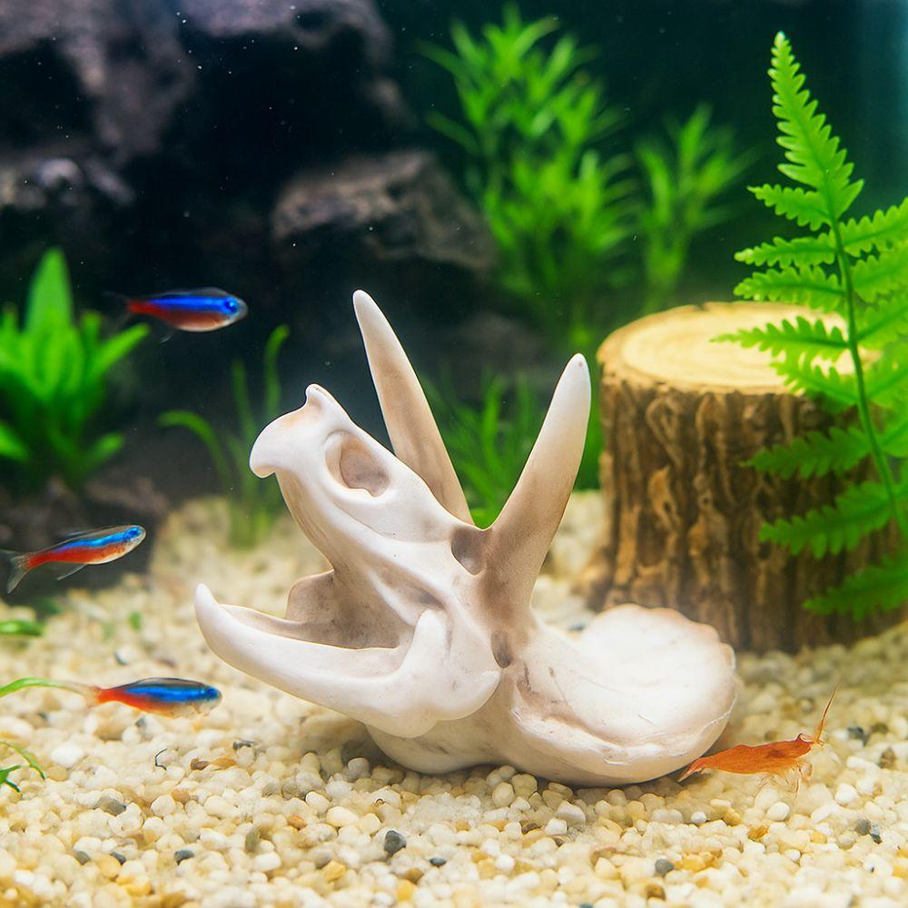 Resin Animal Skull Ornament Lifelike Fish Tank Ornament Dinosaur Head Skull Ornament  Aquarium