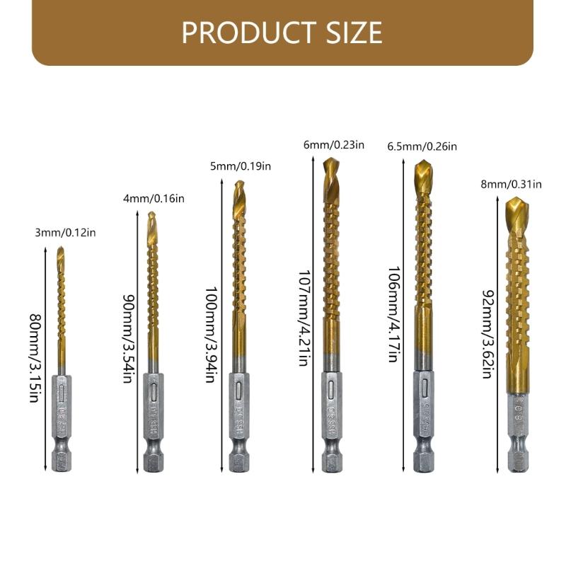 6Piece HSS Steel Twist Drill Bit Set for Wood, Plastic and Aluminum Sizes 3mm To 8mm