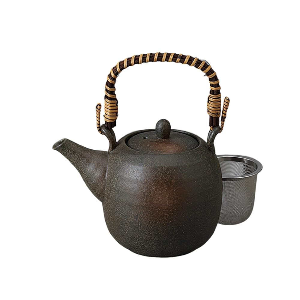 

Ale-net Black Bizen Teapot (10x10.5cm, 510cc) with Stainless Steel Tea Strainer, Mino Ware Porcelain, Made in Japan, Stylish