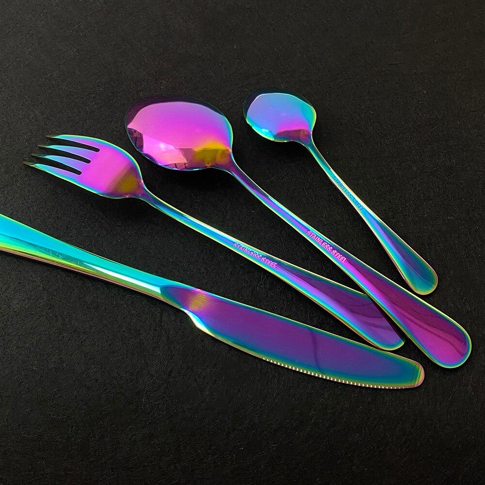 24Pcs Mirror Polished Blue Cutlery Set Stainless Steel Dinnerware Set Knife Fork Coffee Spoon Tableware Set Kitchen Dinner Silverware Set