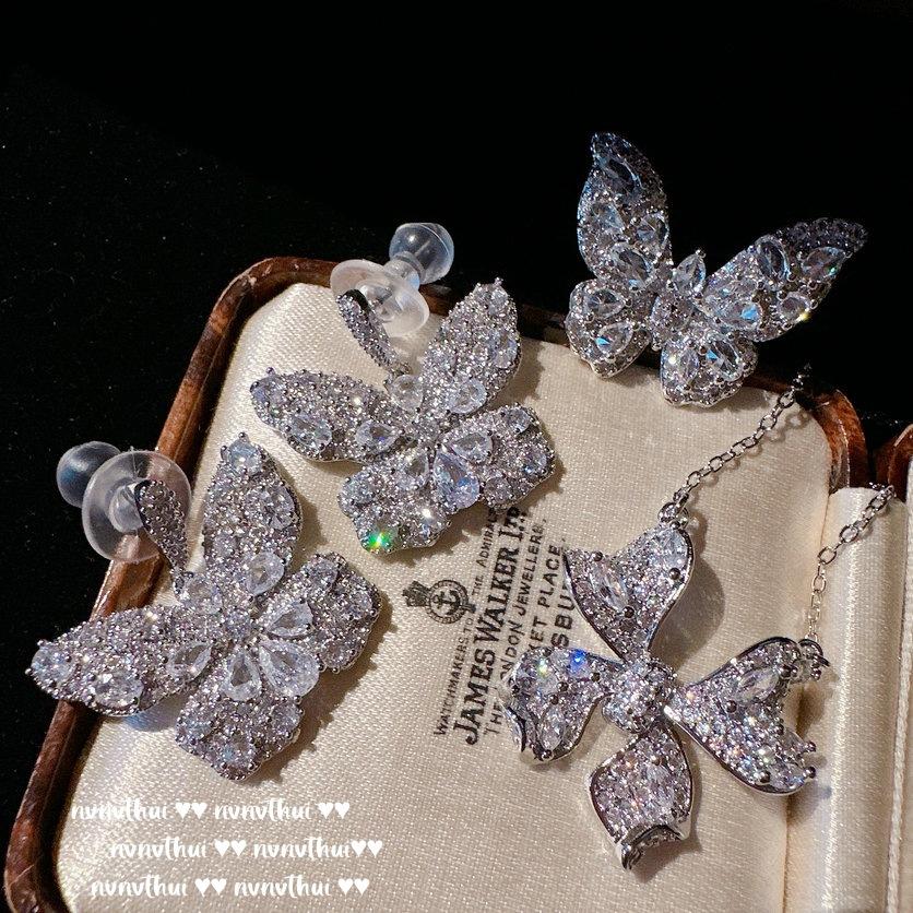 Monet Garden, Butterfly Gem Earrings, Princess On The Run, 18K Gold Plated, Bow, Water Drop Zircon Ring