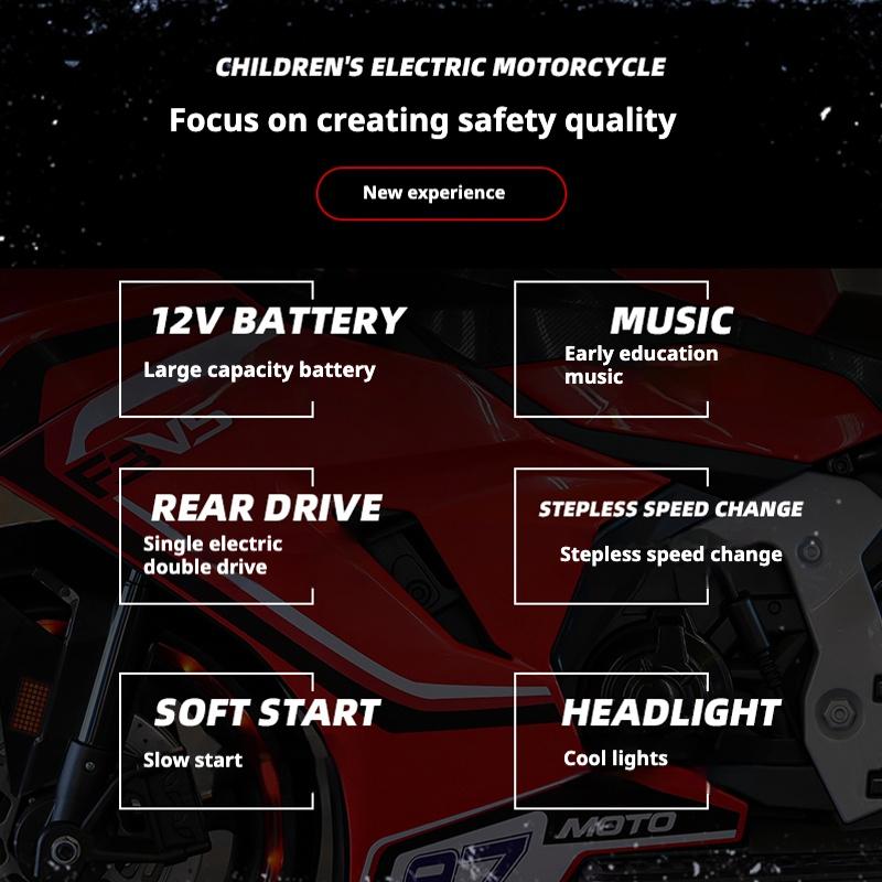 Children's Electric Motorcycle Dual Drive Children's Car with Remote Control Bluetooth Music LED Light Microphone Luminous Wheel