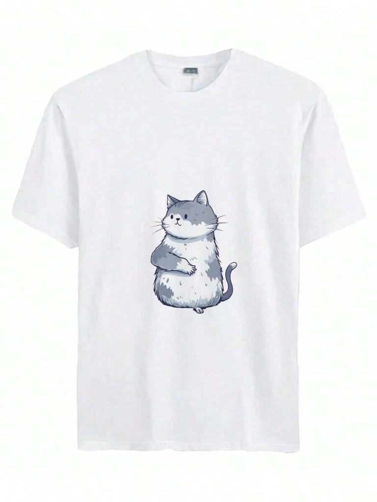 Summer New Casual Unisex's Short Sleeve T-Shirt- Cute Cartoon Teddy Bear With A Playful Expression