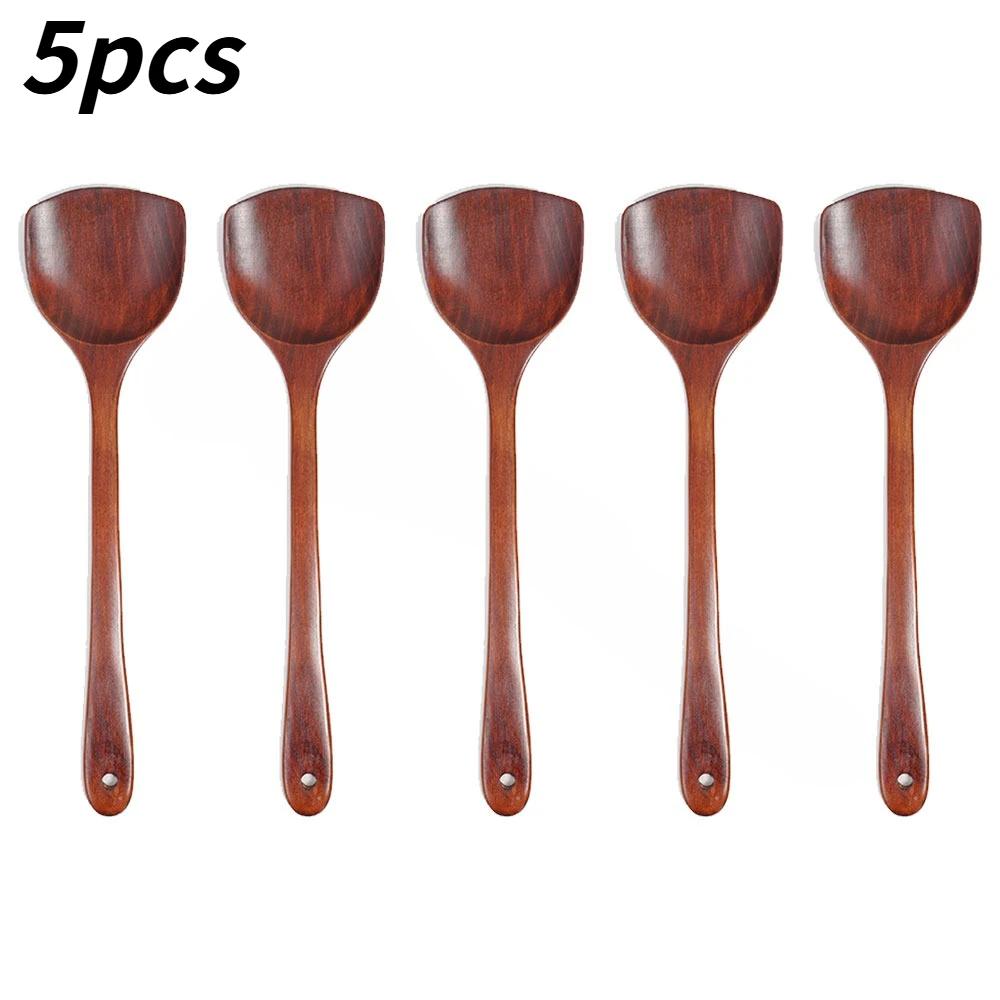 Long Handle Wooden Spatula Spatule Cuisine Antiadhésive Spatule de Cuisson en Bois 1/3/5Pcs Utensile Pour Poêle Ménage Cuisine
