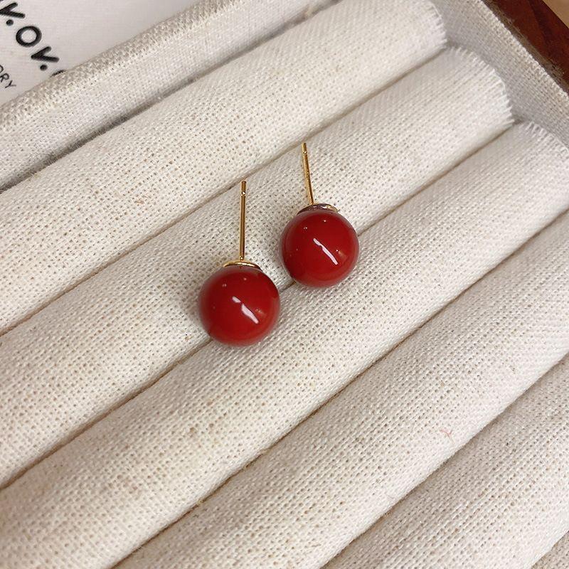 Silver Needle Ankara Red Geometric Stud Earrings Female Korean Ins Fashion Design Earrings High-end Exquisite Earrings