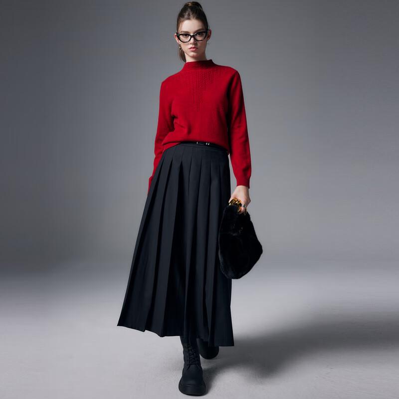 Women's Cable Knit Pure Cashmere Semi-High Collar Sweater