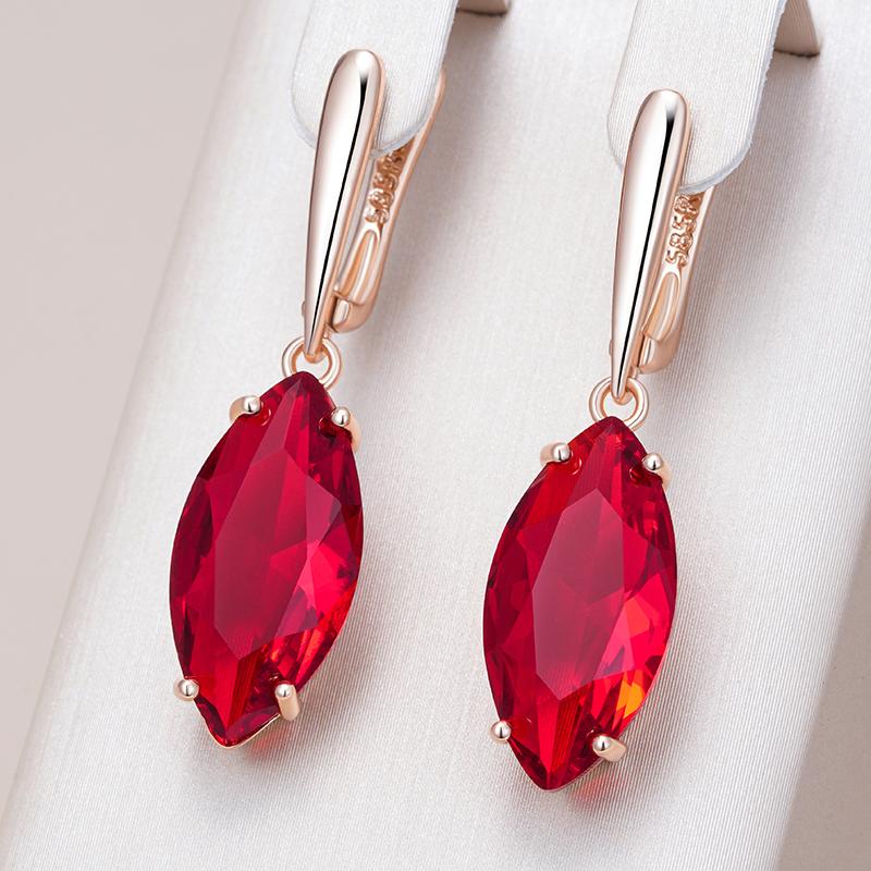 Shiny Rhombus Red Natural Zircon Long Dangle Earrings For Women  Rose Gold Color High Quality Daily Fine Jewelry
