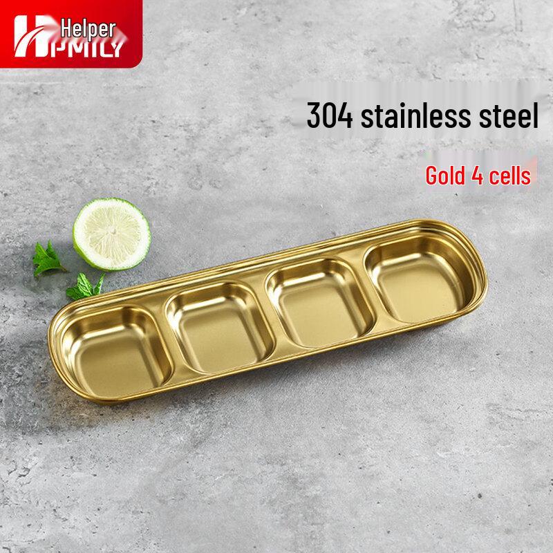 HPMILY Commercial Food-Grade 304 Stainless Steel 4-Compartment Sauce Dish