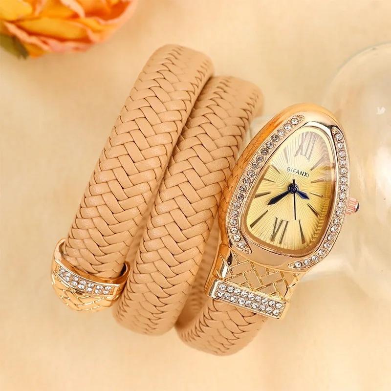 AAA White Rose Gold Luxury Hot Sell Fashion Quartz Watches Women's Unique Snake Leather Strap Watch Women Ladies Clock Relogio