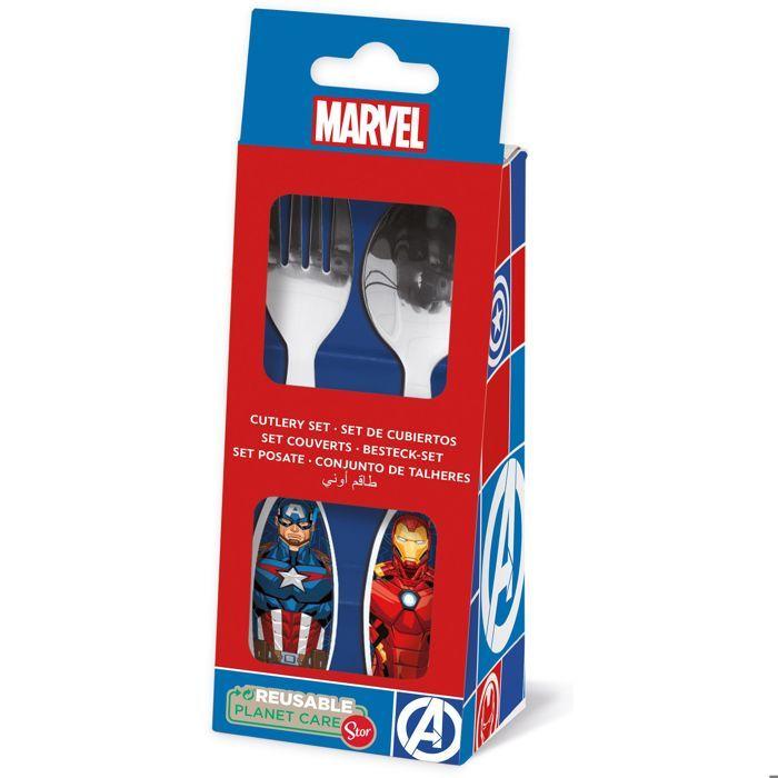 Tataway Ensemble 2 couverts enfants Marvel acier inoxydable bleu Avengers Captain America Iron Man bouts arrondis