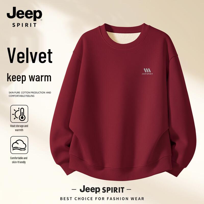 

JEEP SPIRIT Men s Fleece-Lined Round Neck Sweatshirt (2025 Autumn/Winter) 3XL