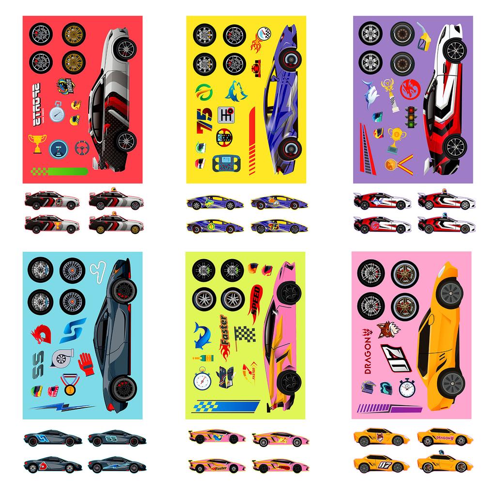 6 Pieces/pack Racing Decorative Puzzle Stickers for Children's Hands-on DIY Toys Face-changing Stickers