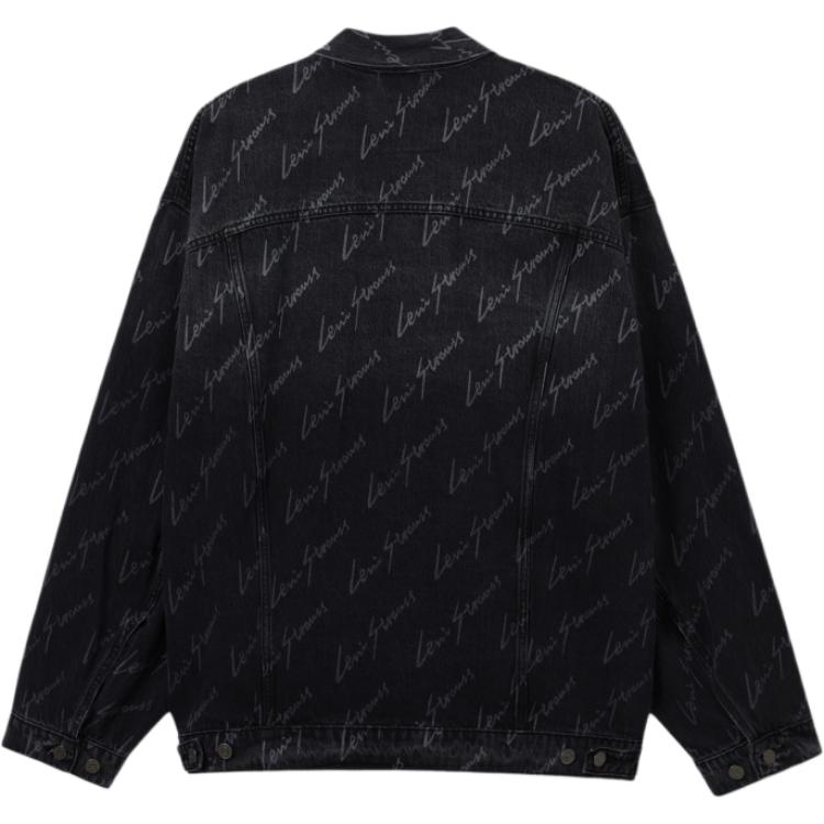 Levis Loose Fit Printed Comfortable Polo Collar Long Sleeve Denim Jacket Men Jackets Black 0016Y-0001