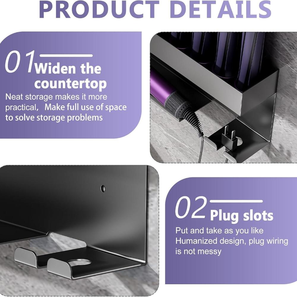 Hair Dryer Holder Wall Mount for Dyson - Hair Straightener Holder for Curling Irons Styler Attachments, Hairdryer Organizer Stand Storage Rack