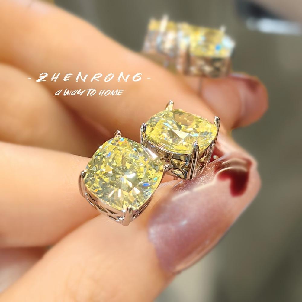 Fashion Princess Square Cut Earrings High Carbon Diamond Pink Yellow Gemstone Jewelry for Women