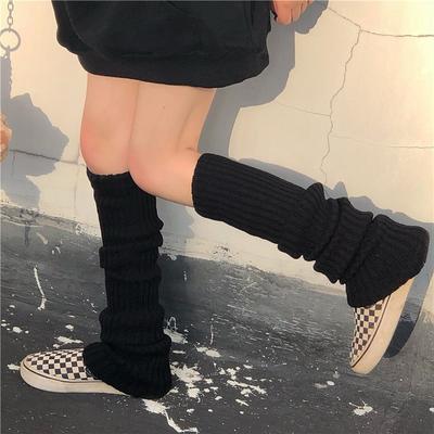 Meias Longas de Malha Preta Sólida Punk Cool Femininas para Uso Externo Altas até o Joelho Aquecedores de Perna Elásticos 2020 Meia Gótica Hip-hop Rock Feminina Quente e Justa